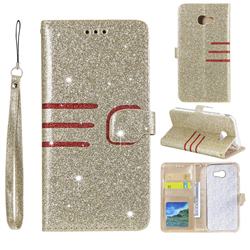 Retro Stitching Glitter Leather Wallet Phone Case for Samsung Galaxy A5 2017 A520 - Golden