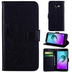 Embossing Rose Flower Leather Wallet Case for Samsung Galaxy A5 2017 A520 - Black
