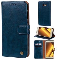 Luxury Retro Oil Wax PU Leather Wallet Phone Case for Samsung Galaxy A5 2017 A520 - Sapphire