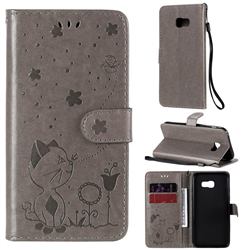Embossing Bee and Cat Leather Wallet Case for Samsung Galaxy A5 2017 A520 - Gray