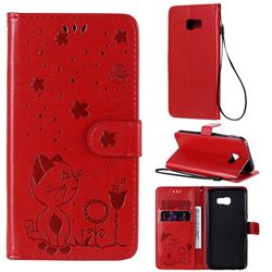 Embossing Bee and Cat Leather Wallet Case for Samsung Galaxy A5 2017 A520 - Red