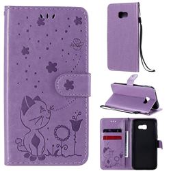Embossing Bee and Cat Leather Wallet Case for Samsung Galaxy A5 2017 A520 - Purple