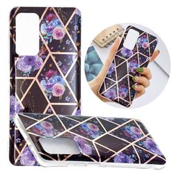Black Flower Painted Marble Electroplating Protective Case for Samsung Galaxy A52 (4G, 5G)