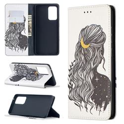 Girl with Long Hair Slim Magnetic Attraction Wallet Flip Cover for Samsung Galaxy A52 5G