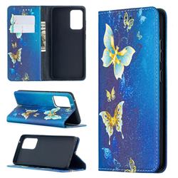 Gold Butterfly Slim Magnetic Attraction Wallet Flip Cover for Samsung Galaxy A52 5G