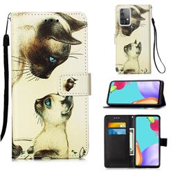 Cat Confrontation Matte Leather Wallet Phone Case for Samsung Galaxy A52 5G
