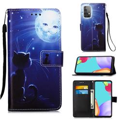 Cat and Moon Matte Leather Wallet Phone Case for Samsung Galaxy A52 5G
