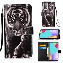 Black and White Tiger Matte Leather Wallet Phone Case for Samsung Galaxy A52 5G