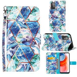 Green and Blue Stitching Color Marble Leather Wallet Case for Samsung Galaxy A52 5G