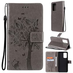 Embossing Butterfly Tree Leather Wallet Case for Samsung Galaxy A52 (4G, 5G) - Grey