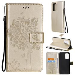 Embossing Butterfly Tree Leather Wallet Case for Samsung Galaxy A52 (4G, 5G) - Champagne