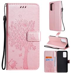 Embossing Butterfly Tree Leather Wallet Case for Samsung Galaxy A52 (4G, 5G) - Rose Pink