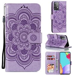 Intricate Embossing Datura Solar Leather Wallet Case for Samsung Galaxy A52 (4G, 5G) - Purple
