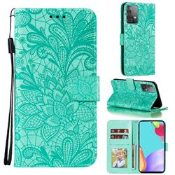 Intricate Embossing Lace Jasmine Flower Leather Wallet Case for Samsung Galaxy A52 (4G, 5G) - Green