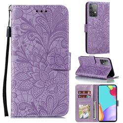 Intricate Embossing Lace Jasmine Flower Leather Wallet Case for Samsung Galaxy A52 (4G, 5G) - Purple