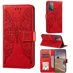 Intricate Embossing Rose Flower Butterfly Leather Wallet Case for Samsung Galaxy A52 (4G, 5G) - Red