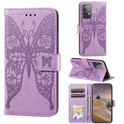 Intricate Embossing Rose Flower Butterfly Leather Wallet Case for Samsung Galaxy A52 (4G, 5G) - Purple