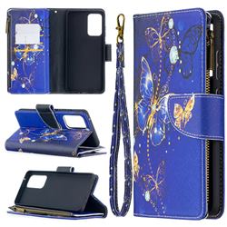 Purple Butterfly Binfen Color BF03 Retro Zipper Leather Wallet Phone Case for Samsung Galaxy A52 (4G, 5G)