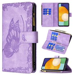 Binfen Color Imprint Vivid Butterfly Buckle Zipper Multi-function Leather Phone Wallet for Samsung Galaxy A52 (4G, 5G) - Purple