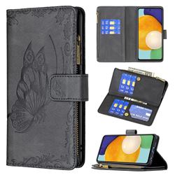 Binfen Color Imprint Vivid Butterfly Buckle Zipper Multi-function Leather Phone Wallet for Samsung Galaxy A52 (4G, 5G) - Black