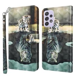 Tiger and Cat 3D Painted Leather Wallet Case for Samsung Galaxy A52 (4G, 5G)