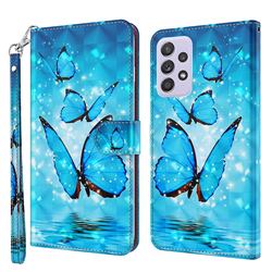Blue Sea Butterflies 3D Painted Leather Wallet Case for Samsung Galaxy A52 (4G, 5G)
