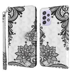 Black Lace Flower 3D Painted Leather Wallet Case for Samsung Galaxy A52 (4G, 5G)