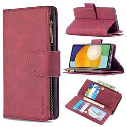 Binfen Color BF02 Sensory Buckle Zipper Multifunction Leather Phone Wallet for Samsung Galaxy A52 (4G, 5G) - Red Wine