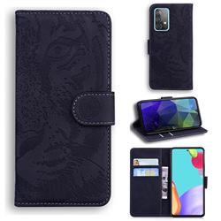 Intricate Embossing Tiger Face Leather Wallet Case for Samsung Galaxy A52 (4G, 5G) - Black