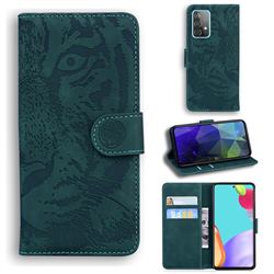 Intricate Embossing Tiger Face Leather Wallet Case for Samsung Galaxy A52 (4G, 5G) - Green
