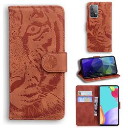 Intricate Embossing Tiger Face Leather Wallet Case for Samsung Galaxy A52 (4G, 5G) - Brown