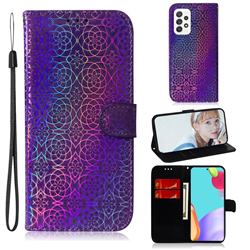 Laser Circle Shining Leather Wallet Phone Case for Samsung Galaxy A52 (4G, 5G) - Purple