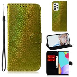 Laser Circle Shining Leather Wallet Phone Case for Samsung Galaxy A52 (4G, 5G) - Golden
