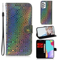 Laser Circle Shining Leather Wallet Phone Case for Samsung Galaxy A52 (4G, 5G) - Silver