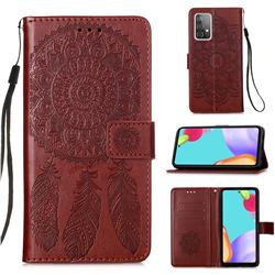 Embossing Dream Catcher Mandala Flower Leather Wallet Case for Samsung Galaxy A52 (4G, 5G) - Brown