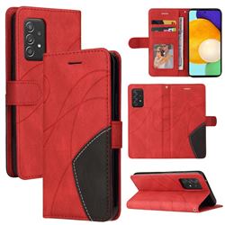Luxury Two-color Stitching Leather Wallet Case Cover for Samsung Galaxy A52 (4G, 5G) - Red
