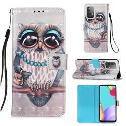Sweet Gray Owl 3D Painted Leather Wallet Case for Samsung Galaxy A52 (4G, 5G)