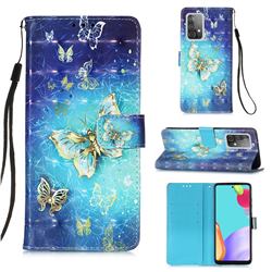 Gold Butterfly 3D Painted Leather Wallet Case for Samsung Galaxy A52 (4G, 5G)