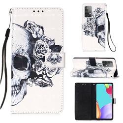 Skull Flower 3D Painted Leather Wallet Case for Samsung Galaxy A52 (4G, 5G)