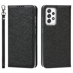 Ultra Slim Magnetic Automatic Suction Silk Lanyard Leather Flip Cover for Samsung Galaxy A52 (4G, 5G) - Black