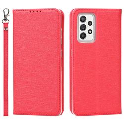 Ultra Slim Magnetic Automatic Suction Silk Lanyard Leather Flip Cover for Samsung Galaxy A52 (4G, 5G) - Red