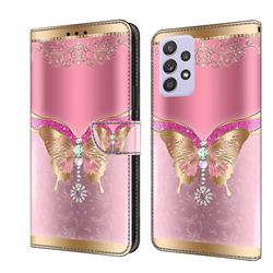 Pink Diamond Butterfly Crystal PU Leather Protective Wallet Case Cover for Samsung Galaxy A52 (4G, 5G)