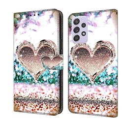 Pink Diamond Heart Crystal PU Leather Protective Wallet Case Cover for Samsung Galaxy A52 (4G, 5G)