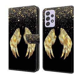 Golden Angel Wings Crystal PU Leather Protective Wallet Case Cover for Samsung Galaxy A52 (4G, 5G)