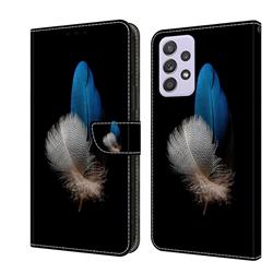 White Blue Feathers Crystal PU Leather Protective Wallet Case Cover for Samsung Galaxy A52 (4G, 5G)