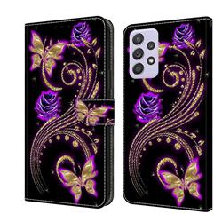 Purple Flower Butterfly Crystal PU Leather Protective Wallet Case Cover for Samsung Galaxy A52 (4G, 5G)