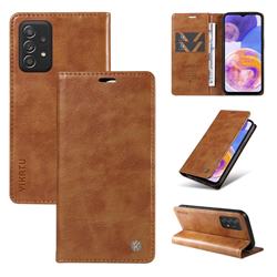 YIKATU Litchi Card Magnetic Automatic Suction Leather Flip Cover for Samsung Galaxy A52 (4G, 5G) - Brown