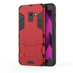 Armor Premium Tactical Grip Kickstand Shockproof Dual Layer Rugged Hard Cover for Samsung Galaxy A8 2018 A530 - Wine Red