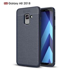 Luxury Auto Focus Litchi Texture Silicone TPU Back Cover for Samsung Galaxy A8 2018 A530 - Dark Blue