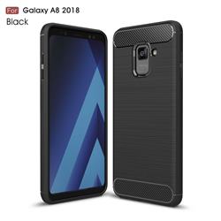 Luxury Carbon Fiber Brushed Wire Drawing Silicone TPU Back Cover for Samsung Galaxy A8 2018 A530 - Black
